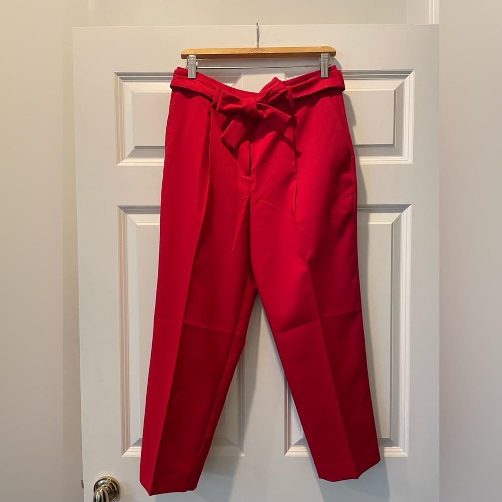NEW Ann Taylor- bright red tie waist, ankle length pant.